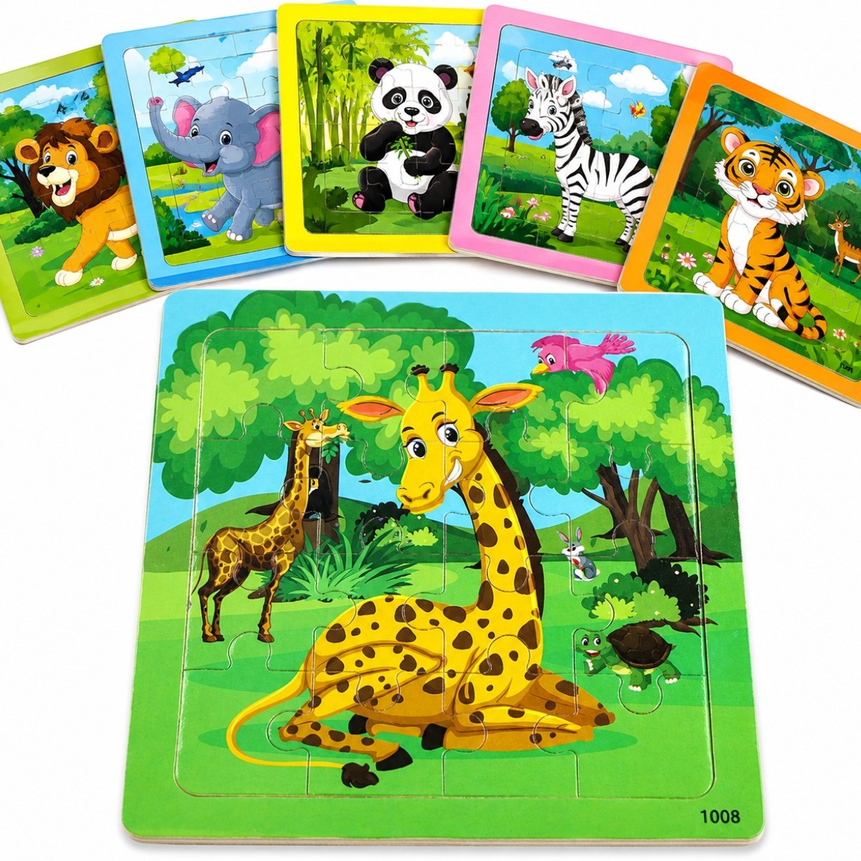 Puzzle din Lemn 12/set, pentru Copii 14x14cm, Diferite Animalute Engros