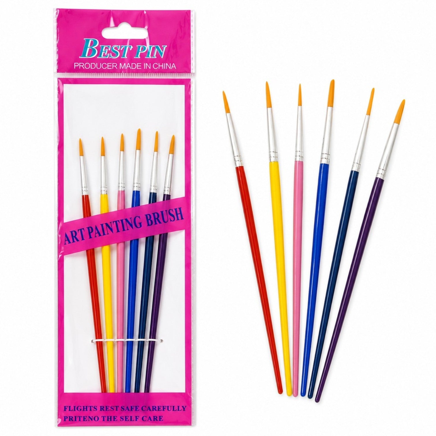 Pensule pentru Pictura 6/set Diferite Modele, 12/cut cu Maner din Plastic Colorate 14cm Engros