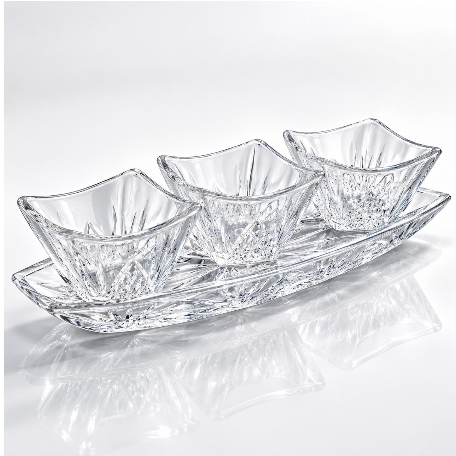 Boluri 9.5x6cm, cu Platou 30cm din Sticlă, 4 Piese, Model Cristal Engros