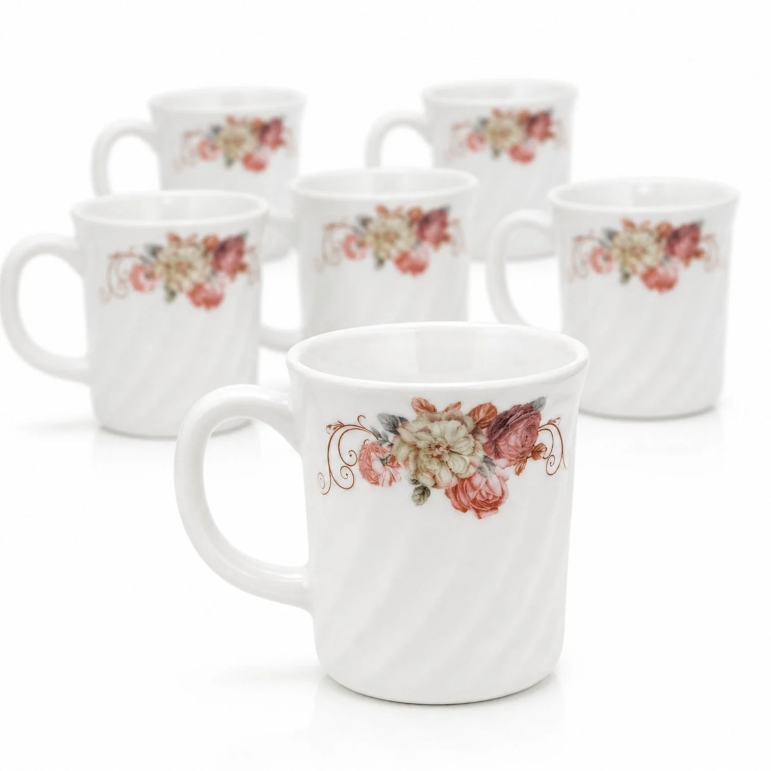 Cană din Opal 6/set, 9x8cm, Model Floral Engros