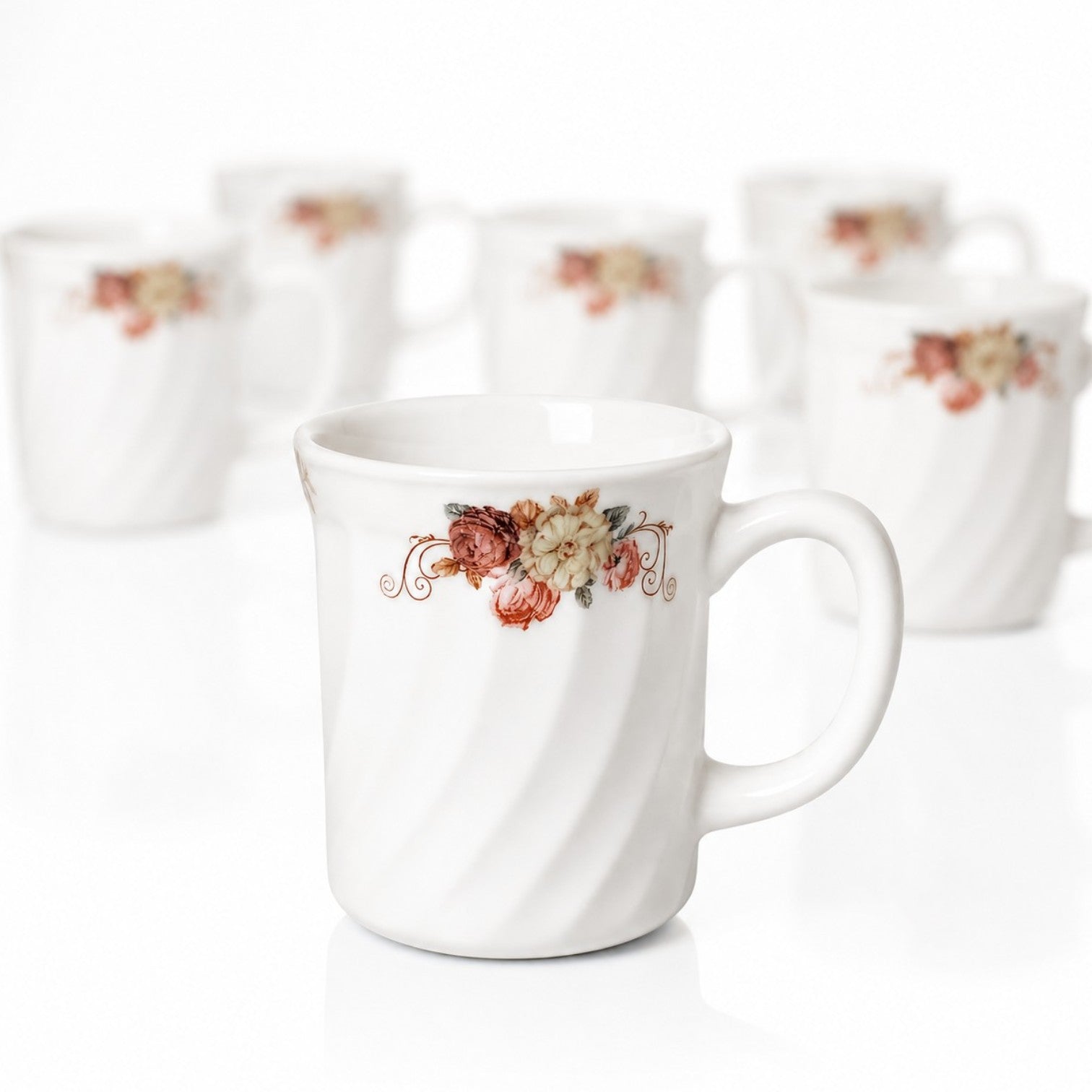 Cană din Opal 6/set, 9x8cm, Model Floral Engros