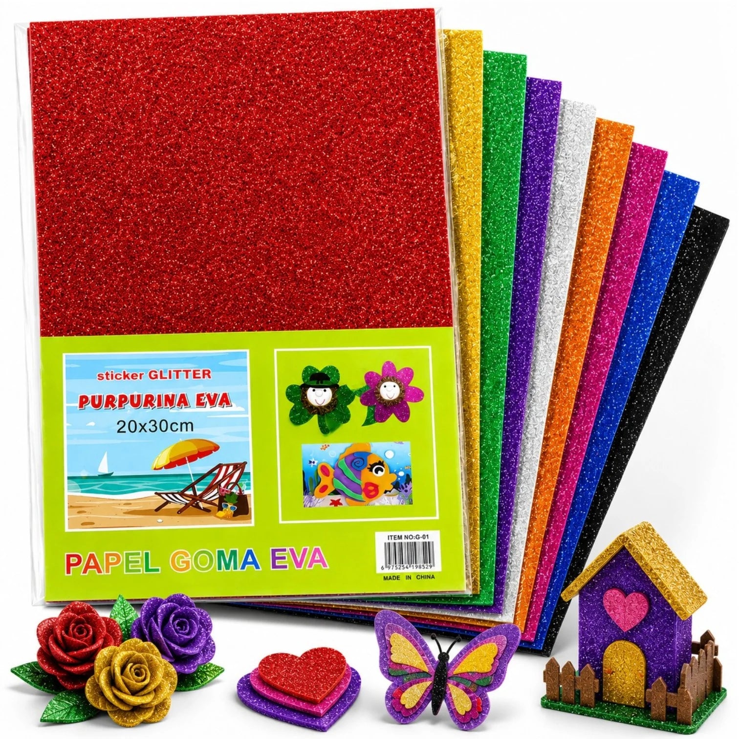 Coli din Spuma Autoadeziva cu Sclipici Glitter 20x30cm, 10 Buc/Set, Diferite Culori Engros