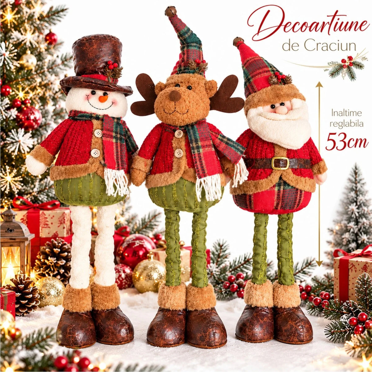 Figurina Decorativa de Craciun 53cm, cu Clopotel la Caciula, Inaltime Reglabila, Diferite Modele Engros