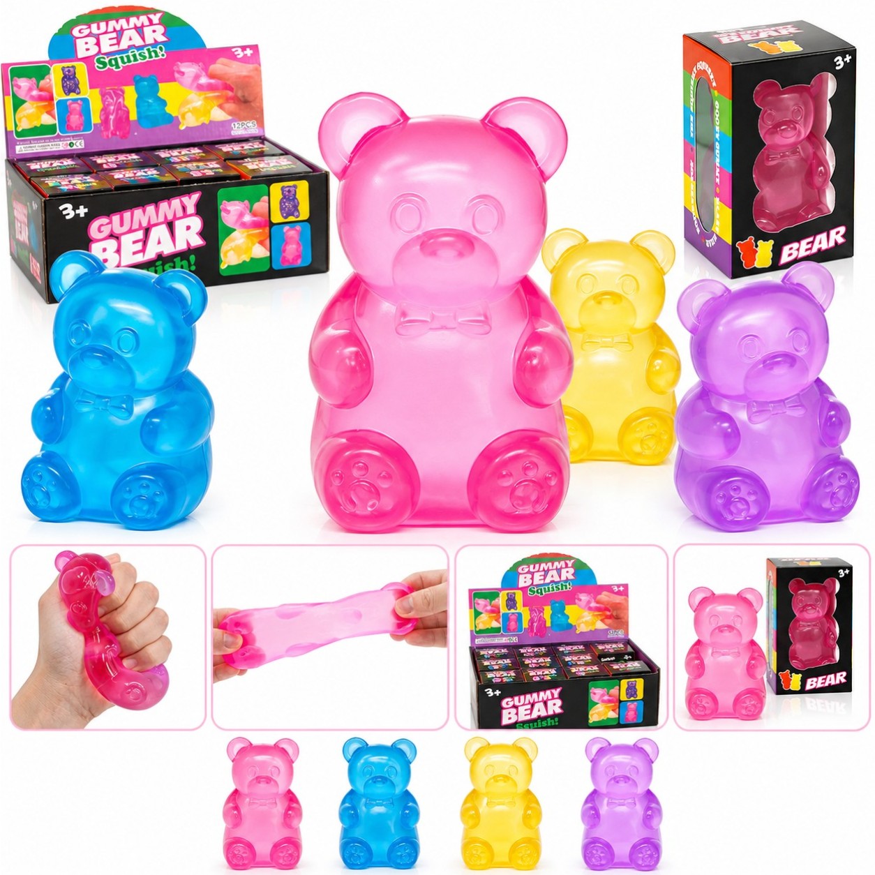 Jucărie Squishy 12/set, Gummy Bear 7cm, Antistres, Stretch, Diferite Culori Engros