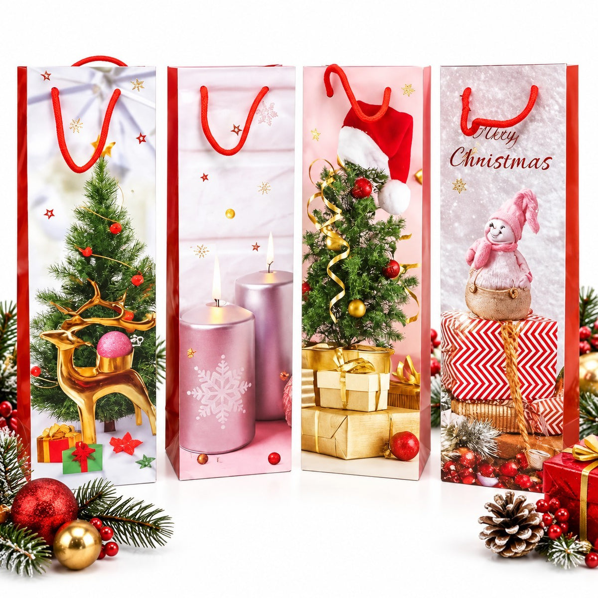Pungă Cadou 12/set de Crăciun, pentru Sticla 33x10x10cm, Diferite Modele Engros