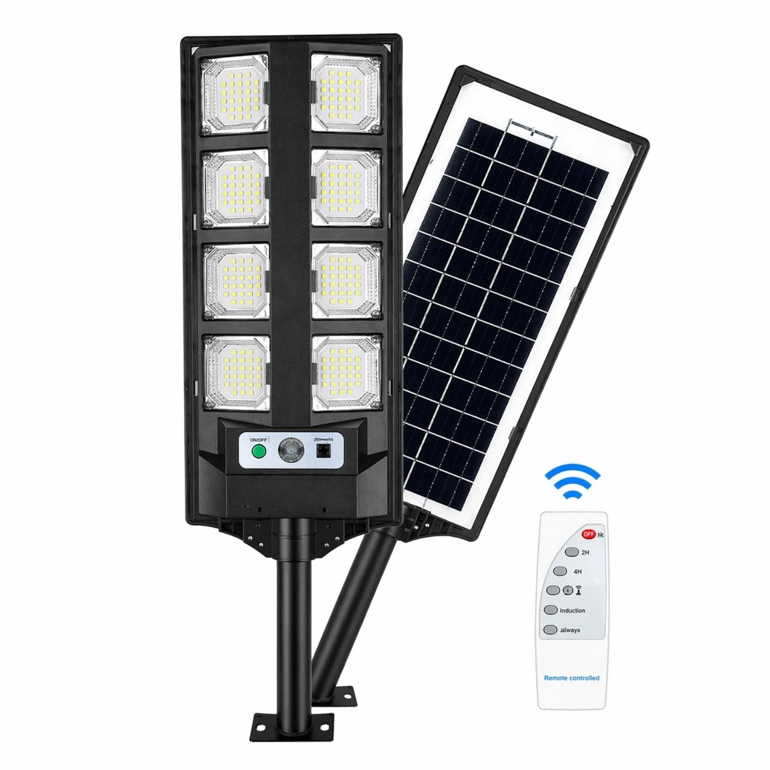 Lampă Solară Stradală BK260-8, 55cm, cu Panou Solar Integrat, 8 LED-uri Puternice, Telecomandă, Senzor de Lumină, Rezistentă la Apă Engros