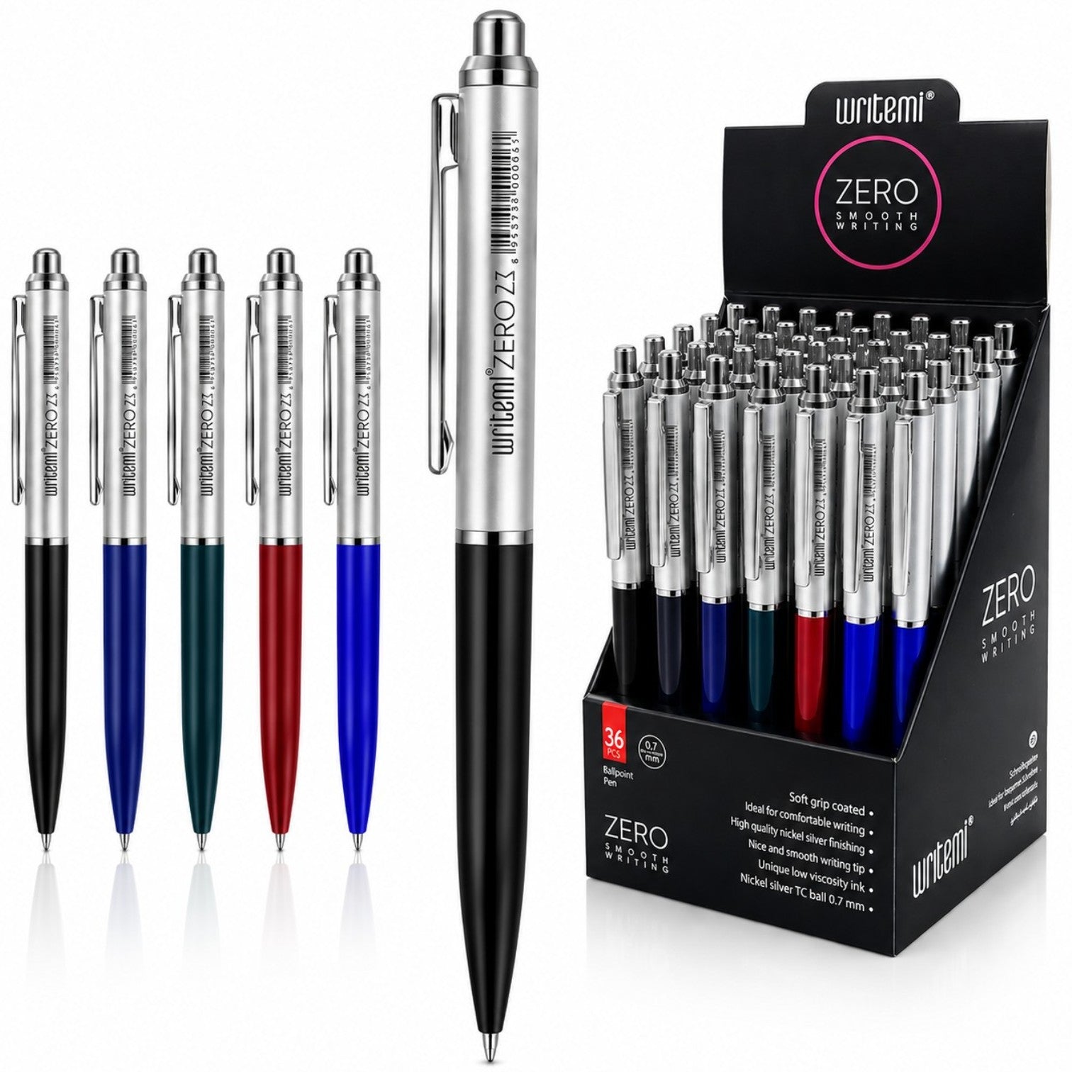Pix cu Bila 36/set, Retractabil, Scriere Albastra, Diferite Culori Engros
