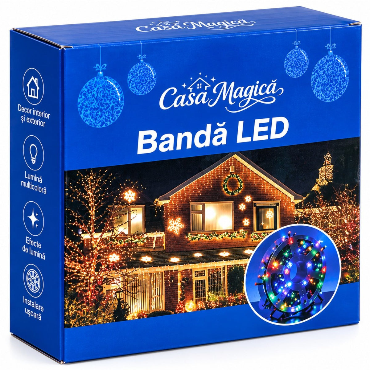 Instalatie LED pe Rola 85m, 400 LED-uri Multicolore, Fir Negru, Bec Mare Model Diamant, cu Jocuri de Lumini si Efect Flash, pentru Interior si Exterior, de Craciun Engros