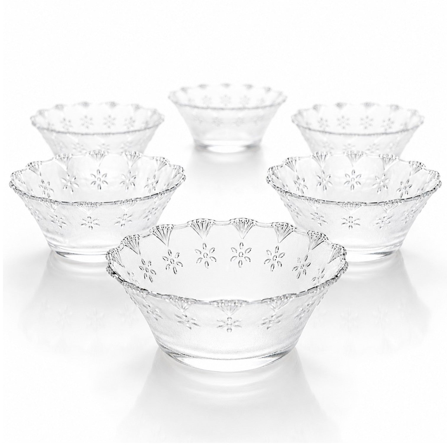 Bol din Sticlă 6/set, Transparent 12.5x5cm, Model Floral Engros