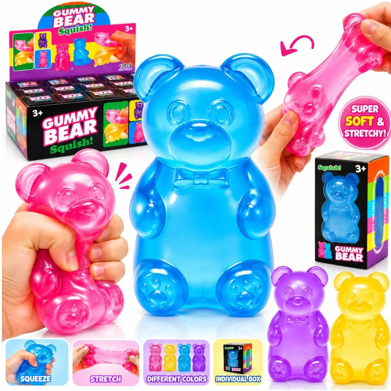 Jucărie Squishy Gummy Bear 7cm, Antistres, Stretch, Diferite Culori Engros