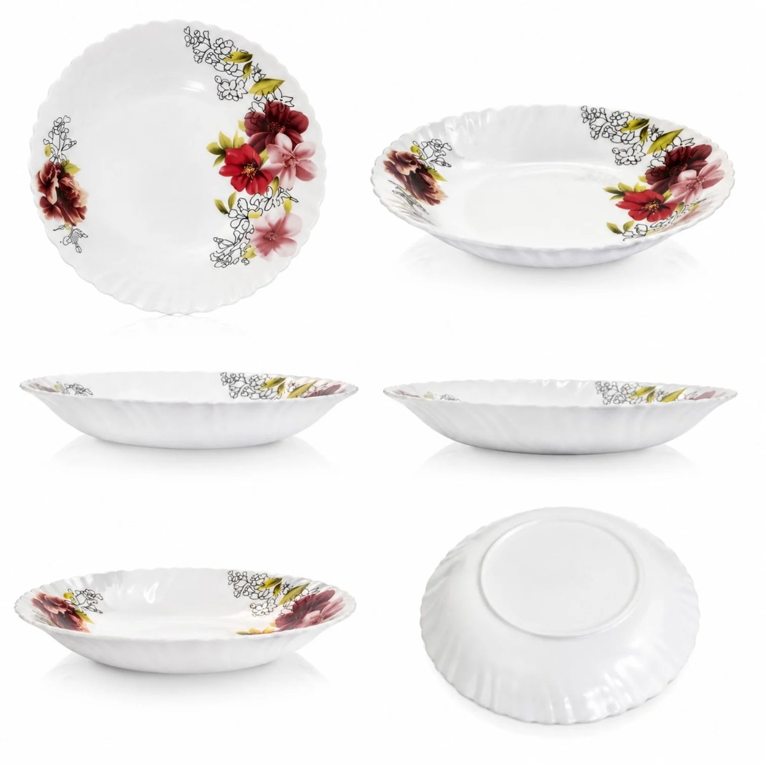 Farfurie Adânca 6/set, din Opal 21cm, Model Floral Engros