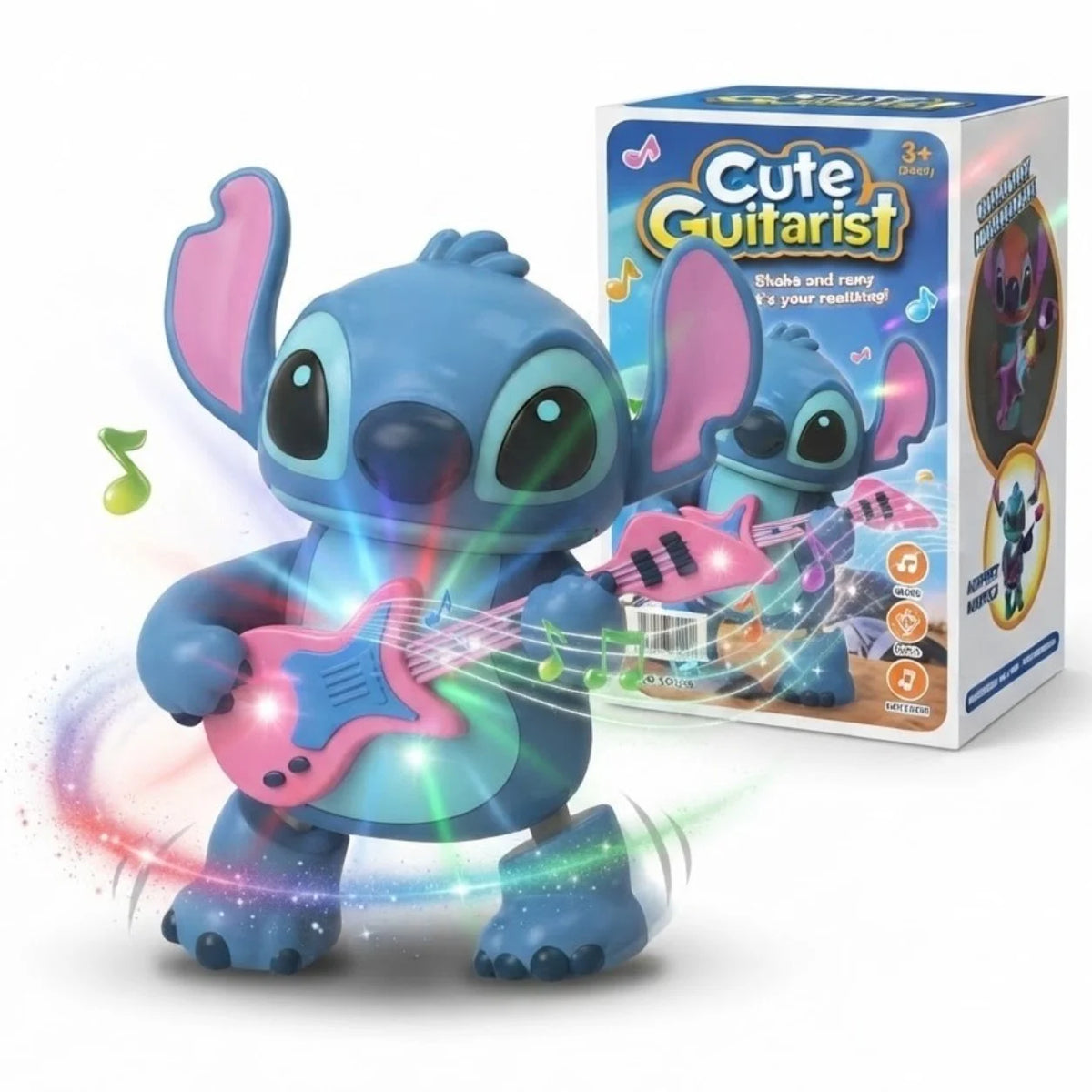 Jucarie Muzicala 22cm, cu Chitara, Lumini LED, Muzica si Miscare, Model Stitch Engros