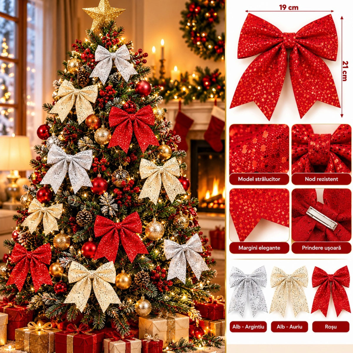 Fundă Decorativă de Crăciun 21x19cm, din Material Textil cu Puncte Metalizate Strălucitoare, Diferite Culori Engros
