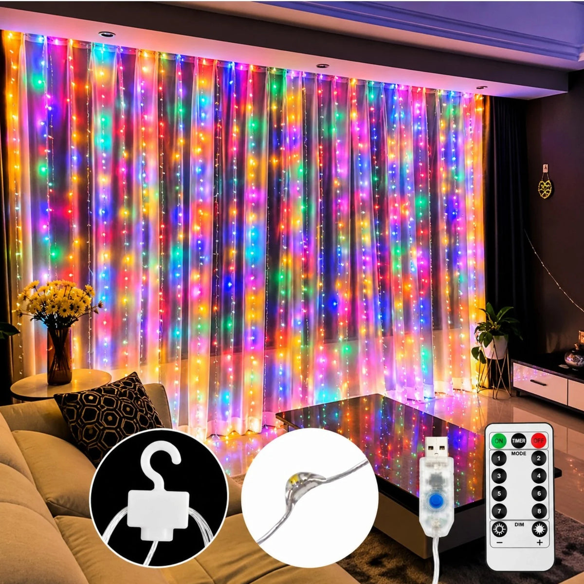 Perdea Luminoasă LED 3×3m, 300 LED Multicolore, USB, Telecomandă, Jocuri de Lumini și Flash, Decorațiune Crăciun Engros Ți-a fost util