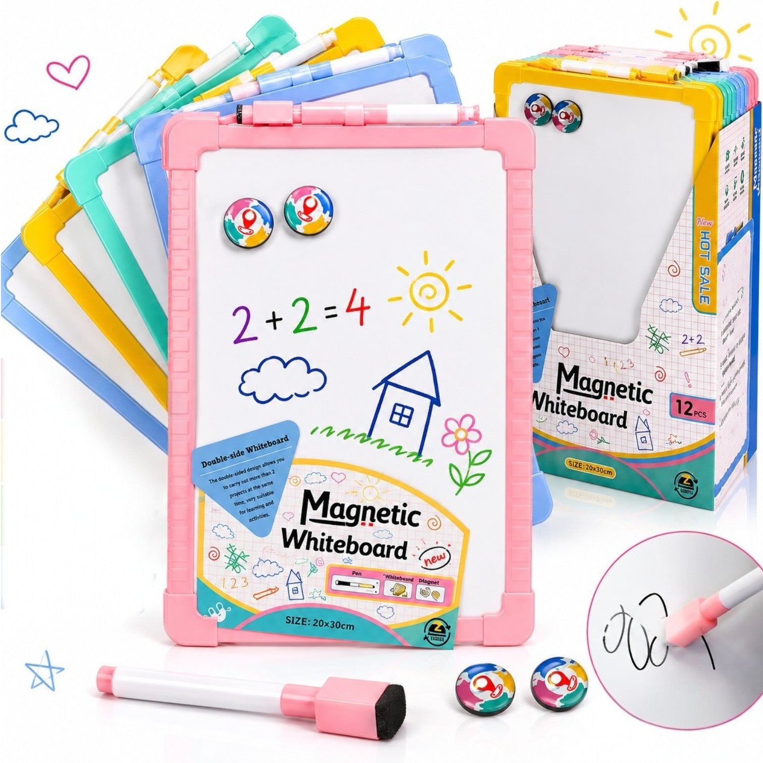 Tabla Magnetica Față-Verso 35x25cm, cu Marker și 2 Magneți, Reutilizabilă, Diferite Culori Engros