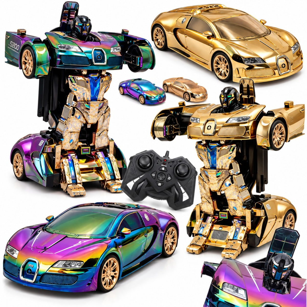 Masina Electrica RC Transformabila in Robot 48cm, cu Telecomanda, Lumini LED, Muzica si Transformare Automata, Diferite Culori Engros