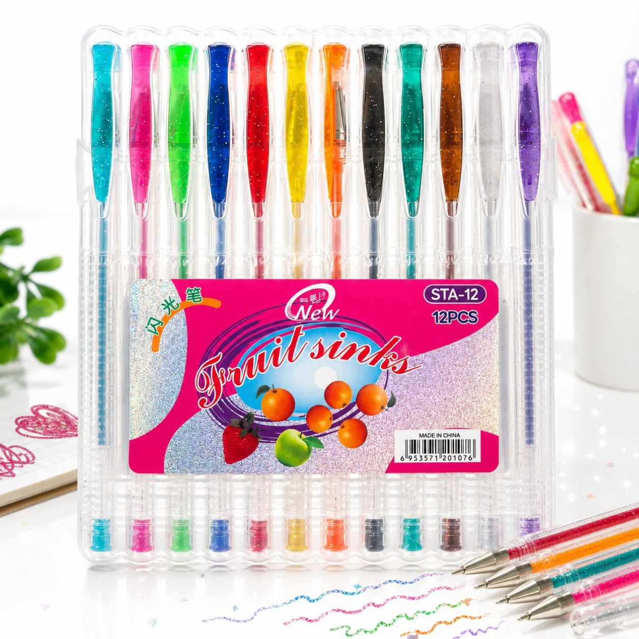 Pix cu Gel Glitter 12/set, Diferite Culori Engros