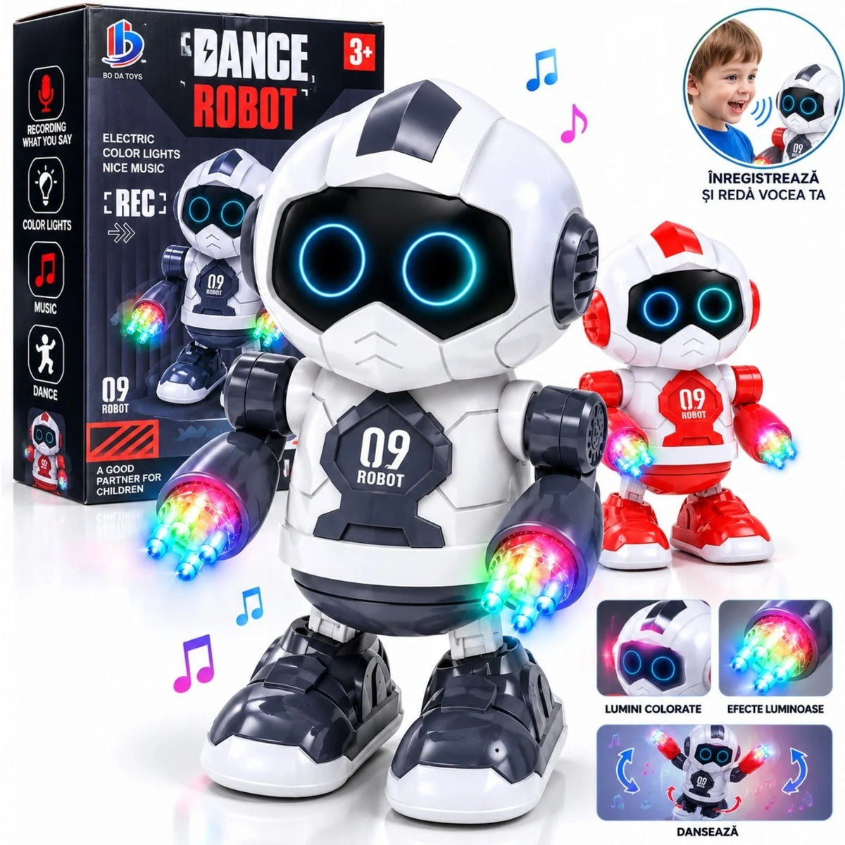 Robot Dansator 21cm, cu Inregistrare si Redare Voce, Lumini Colorate, Muzica si Miscare, Diferite Culori Engros