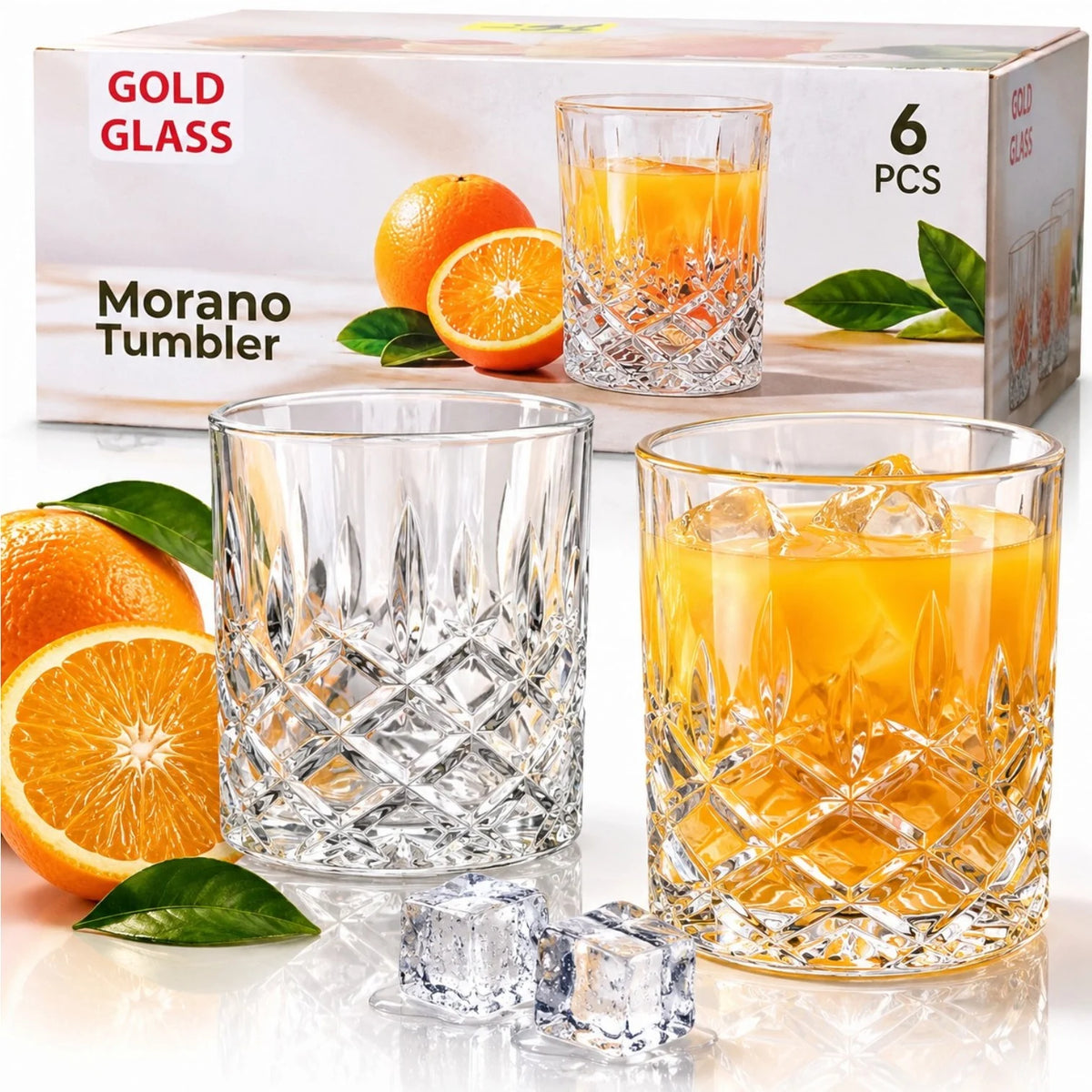 Pahar din Sticla 300ml, Morano Scurt 6/set, Model Cristal, 8.5x8cm Engros
