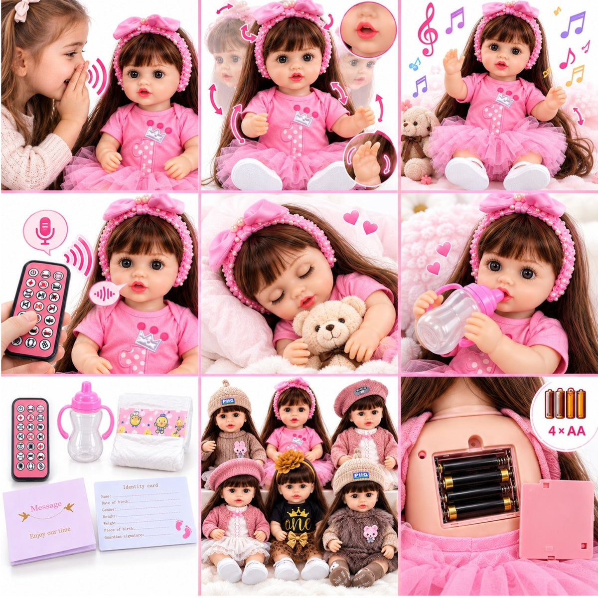 Papusa Interactiva din Vinil 55cm, cu Telecomanda, Recunoastere Vocala, Dialog, Muzica, Povesti, Inregistrare Voce si Miscari, Diferite Modele Engros