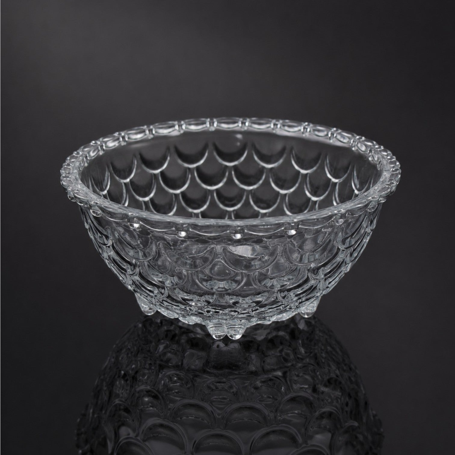 Bol din Sticla 6/set, Model Solzi cu Piciorușe, 11.5x5cm Transparent Engros