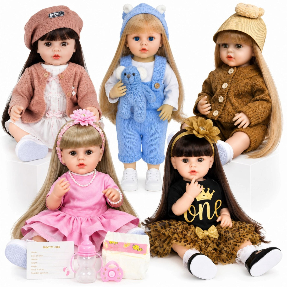 Păpușa Reborn 55cm din Silicon Vinil Moale, cu Păr Lung Bebe Realist cu Accesorii Diferite Modele Engros