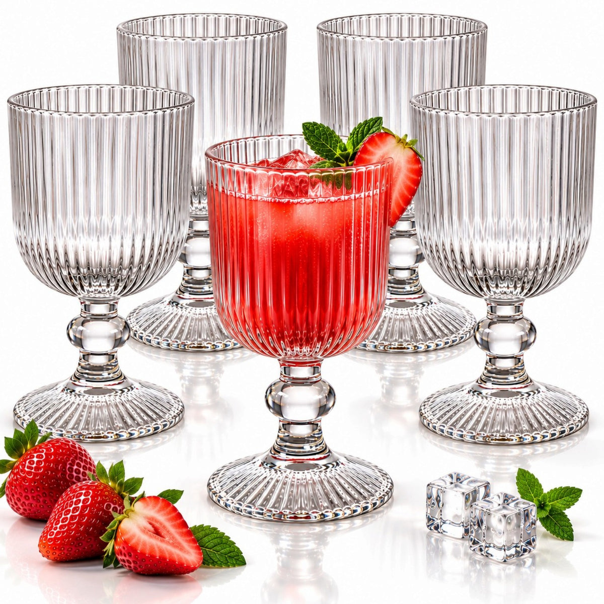 Pahar cu Picior 6/Set, din Sticla 280ml, Model Alex Striat 14cm Engros