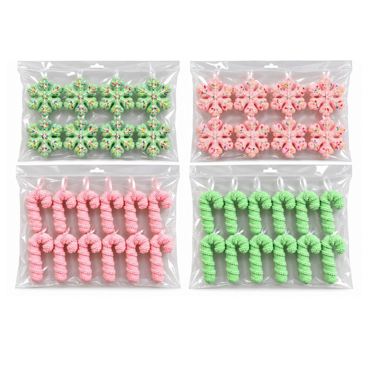 Decorațiuni de Crăciun 12/set, 11.5–17cm, Fulgi de Nea și Bastonașe Decorative, cu Sclipici și Aspect de Zăpadă, Diverse Modele pentru Brad Engros