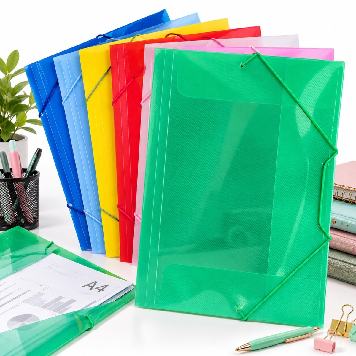 Mape A4 din Plastic Transparent cu Elastic, 12/Set, o Singura Culoare/Set, Diferite Culori Engros