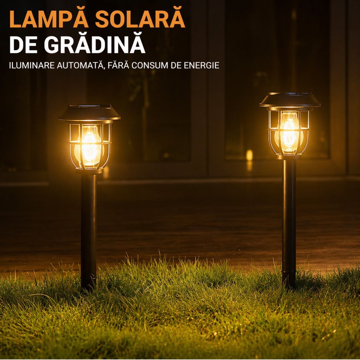 Lampă Solară de Grădină 46cm, Tip Felinar LED 13cm, Portabila cu Panou Solar Integrat, Țăruș pentru Montaj în Sol și Agățătoare pentru Suspendare Engros