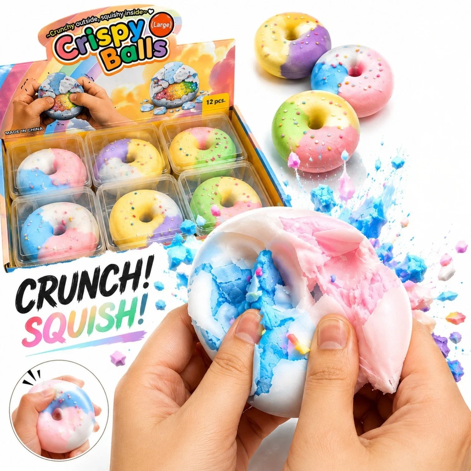 Gogoașă Donut 12/set, Antistres Crunchy 7cm, Squishy Crispy Engros