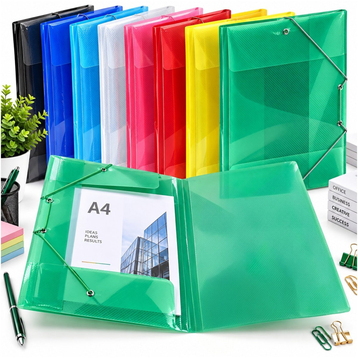 Mape A4 din Plastic Transparent cu Elastic, 12/Set, o Singura Culoare/Set, Diferite Culori Engros