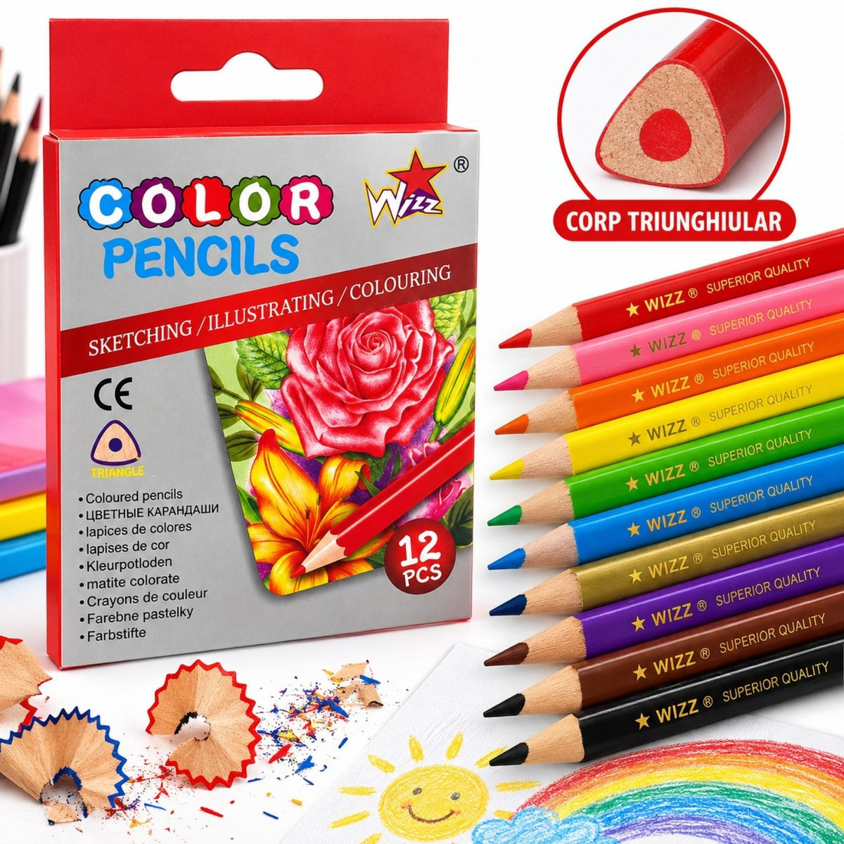 Creioane Colorate 9cm, 12 Culori/Set, 24 Seturi/Cutie Engros