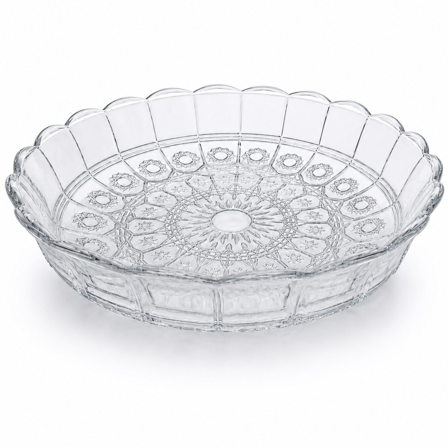 Platou din Sticlă 30x6cm, Model Cristal Floral, Transparent Engros