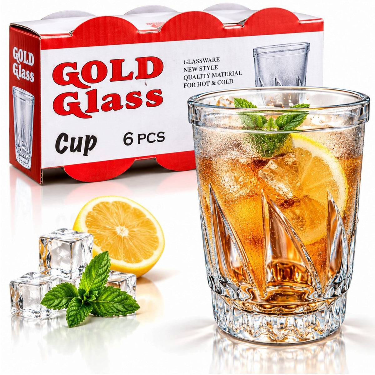 Pahar din Sticla 6/Set, Model Texturat cu Baza Groasa, 9x6.5x4.5cm Engros