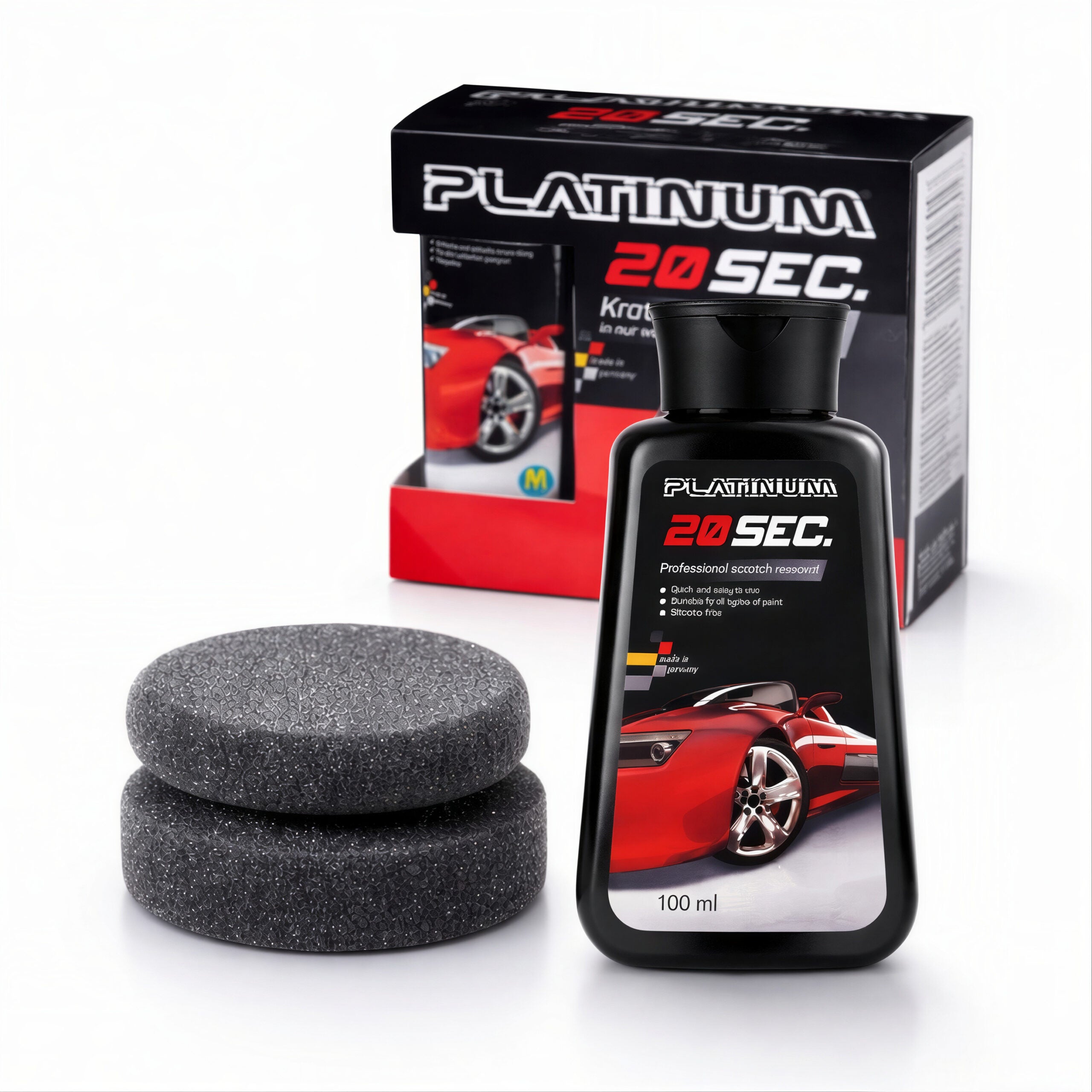Soluție Reparare Zgârieturi Auto 100ml Platinum 20 Secunde, Kit Restaurare Vopsea cu Burete Aplicator Inclus Engros