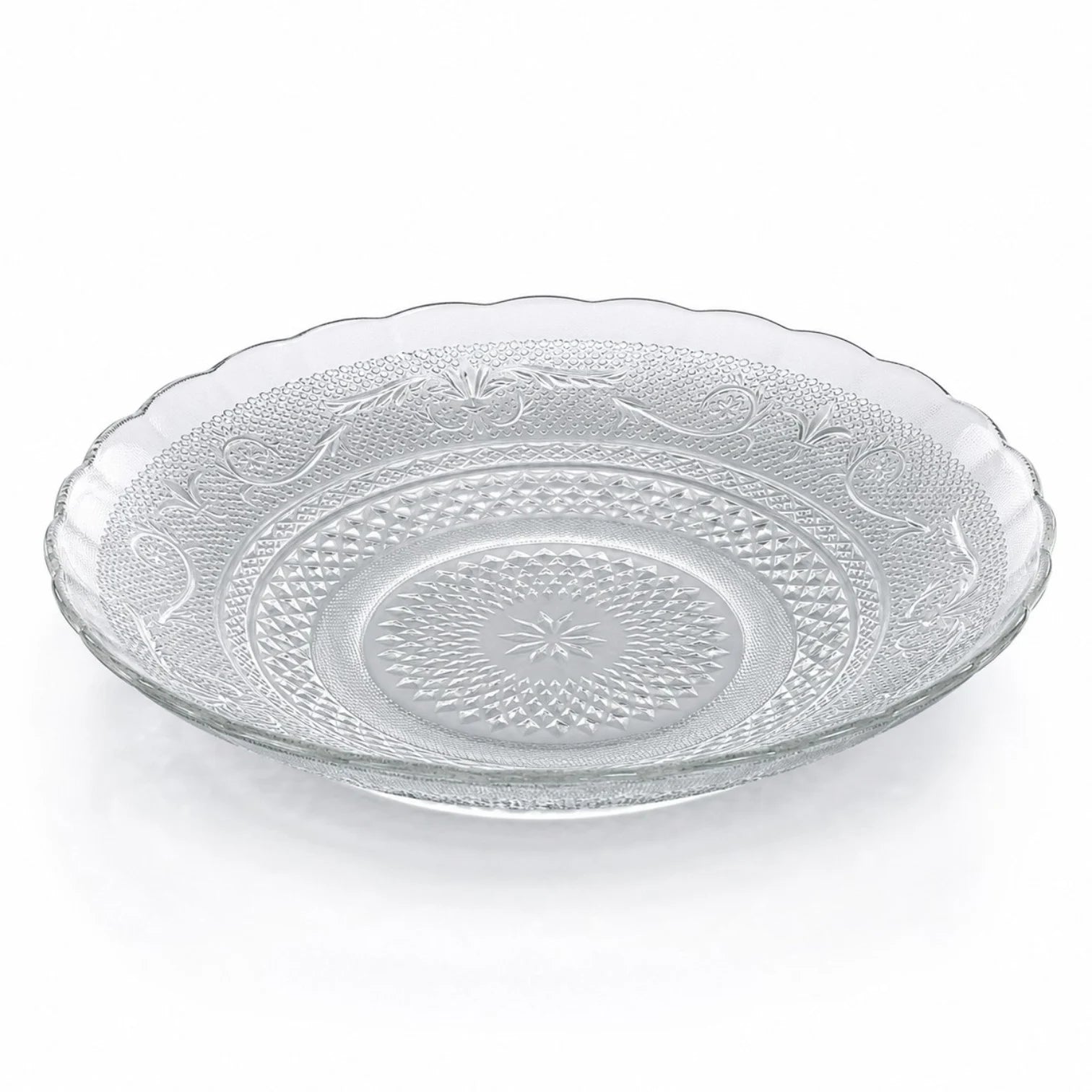 Farfurie Adâncă 6/set din Sticlă, 22.5x4.5cm, Model Cristal Floral, Transparentă Engros
