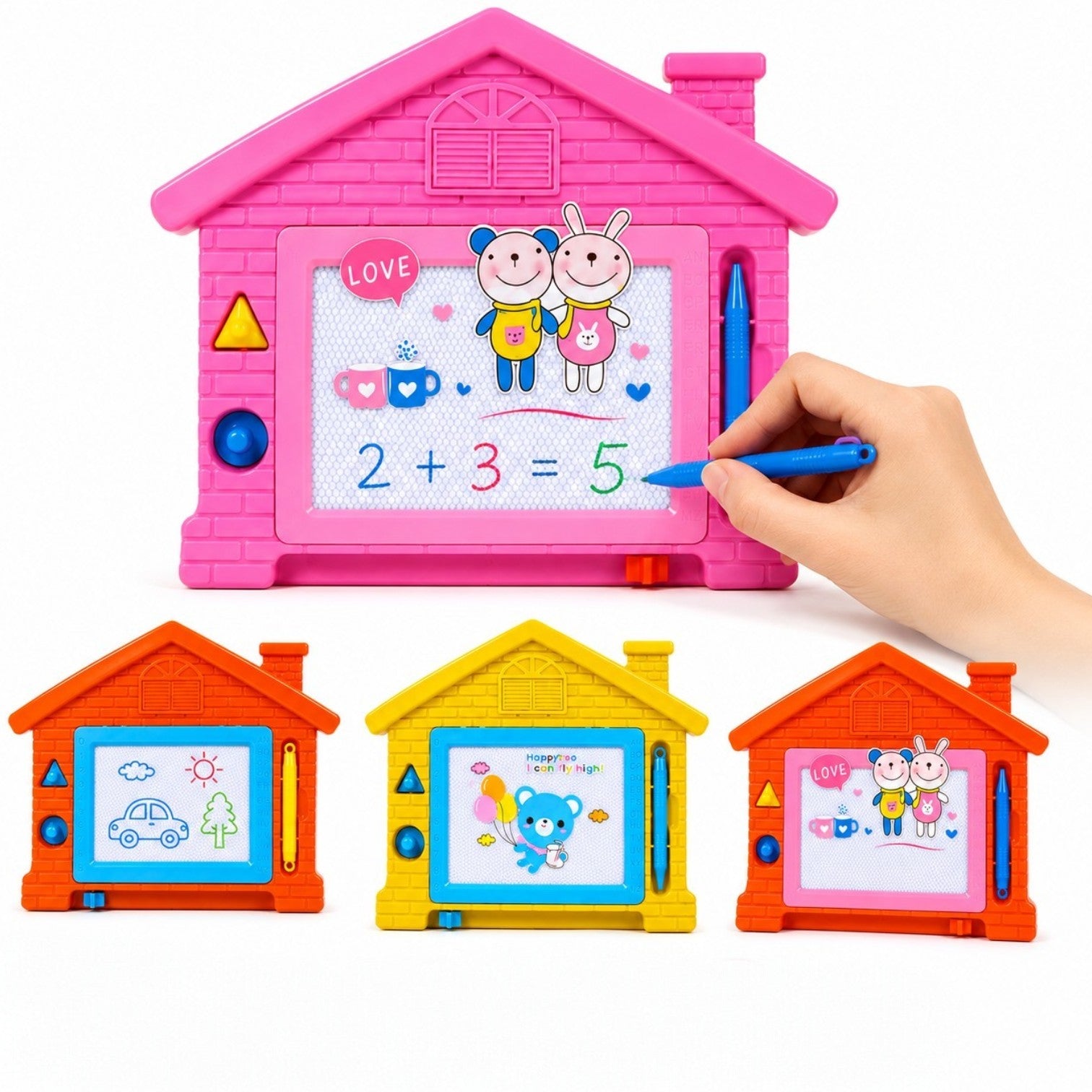 Tabla Magnetica Educativă 25×32cm, în Formă de Căsuță, cu Creion Magnetic și Ștampile, Diferite Culori Engros
