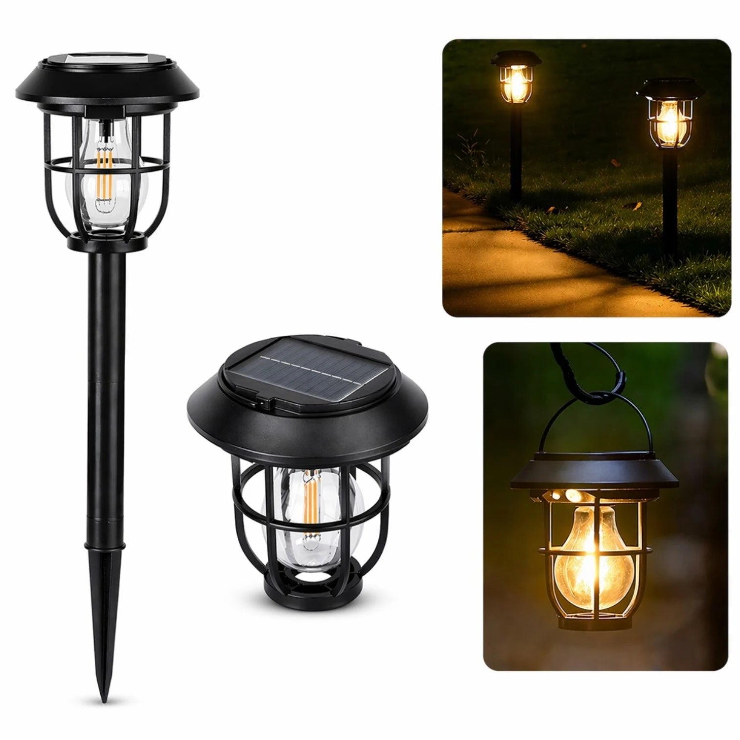 Lampă Solară de Grădină 46cm, Tip Felinar LED 13cm, Portabila cu Panou Solar Integrat, Țăruș pentru Montaj în Sol și Agățătoare pentru Suspendare Engros