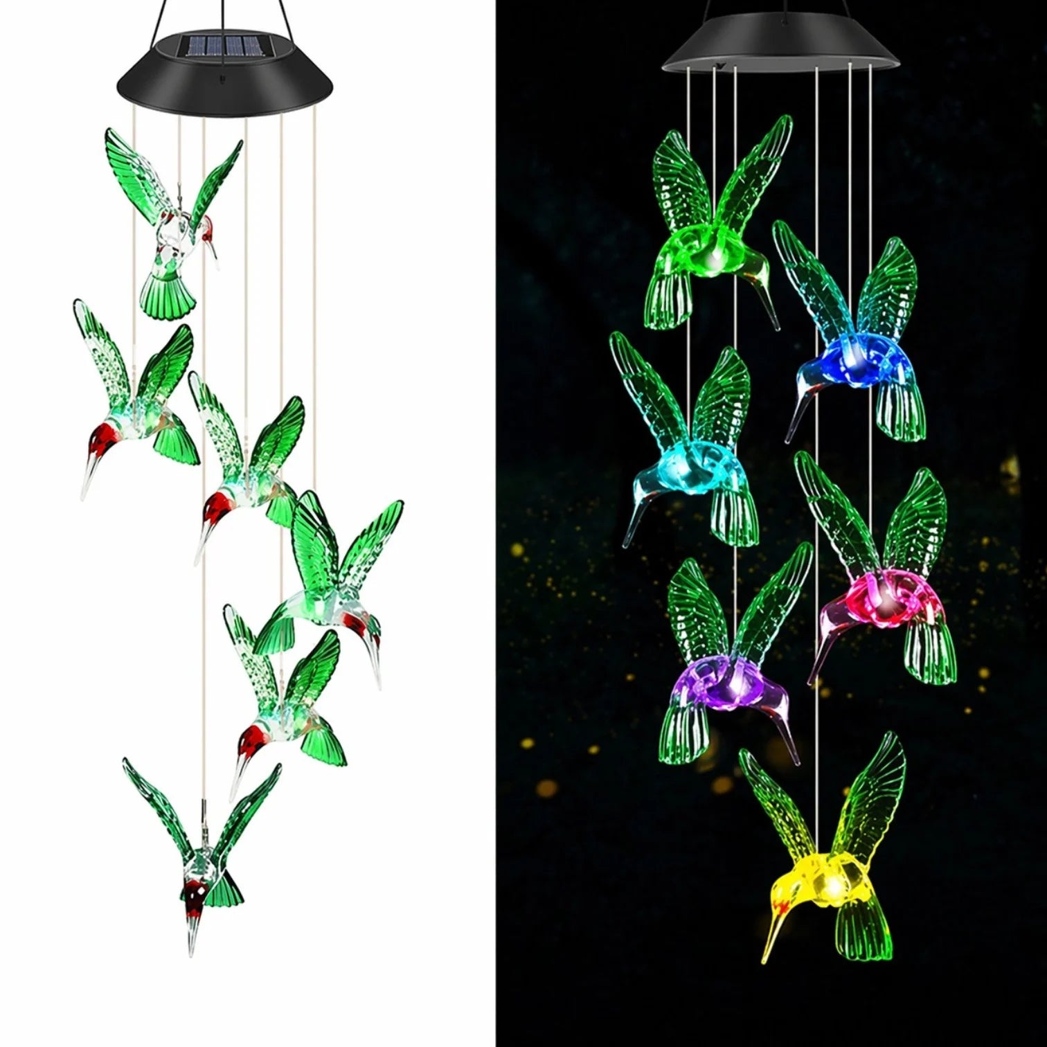 Lampa Solara LED 63cm cu Clopotel de Vant, Model cu 6 Libelule Multicolore din Sticla Engros