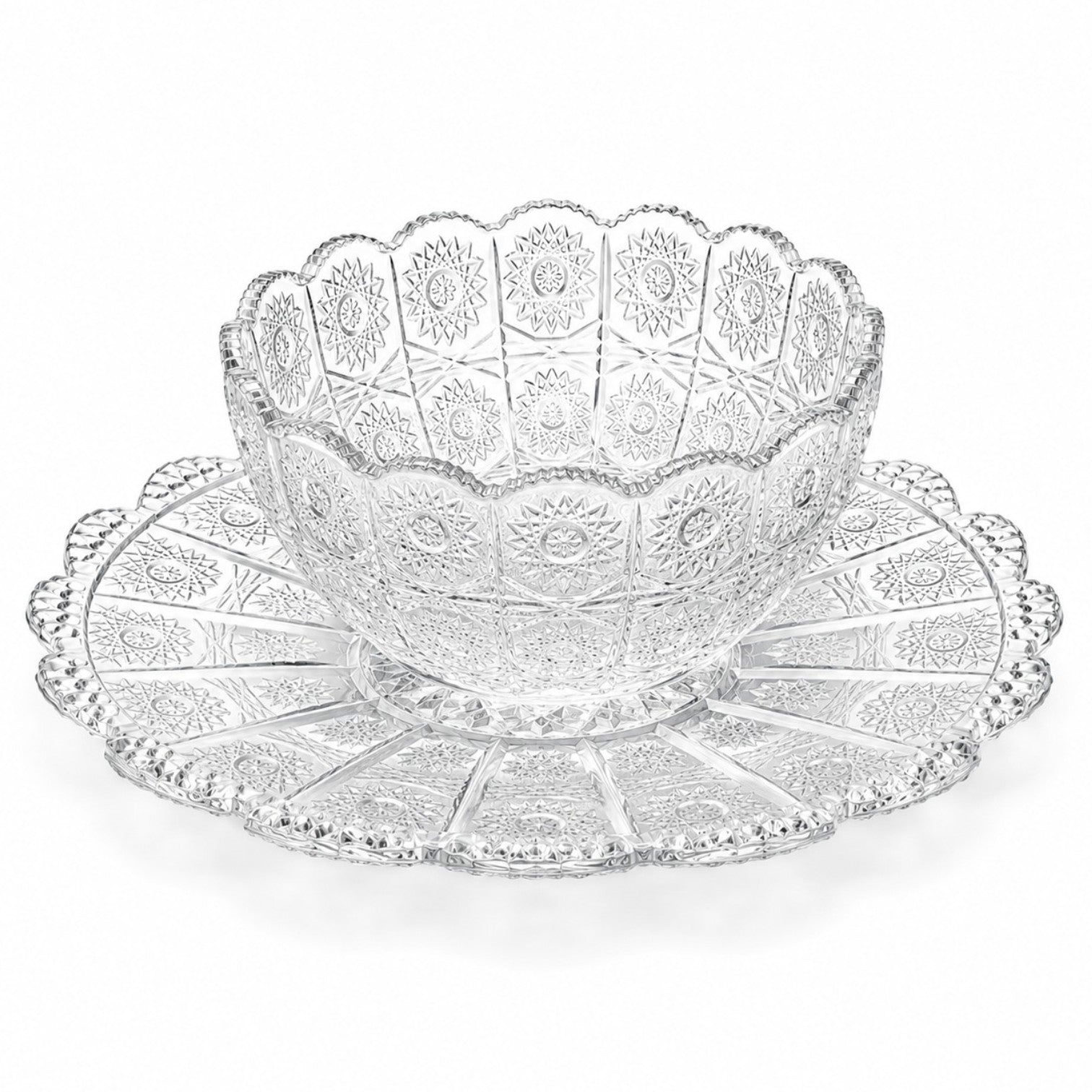 Cupa 11x5.5cm, cu Farfurie 14cm din Sticlă, 6/set pentru Înghețată, Model Cristal Engros