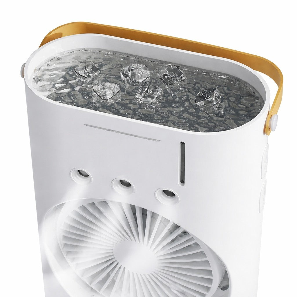 Ventilator Portabil cu Pulverizare Apă 37x16 cm, Răcire cu Gheață, Baterie Reîncărcabilă USB, cu Mâner Iluminare LED Multicolor Engros