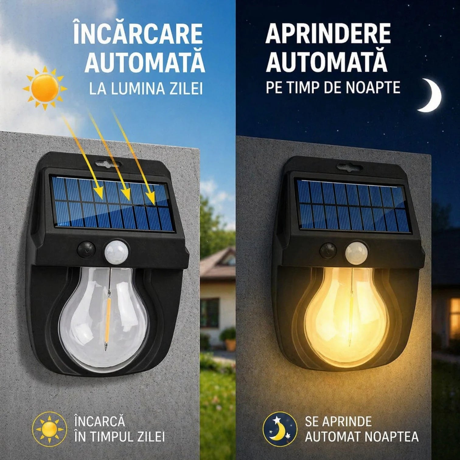 Lampă Solară LED 15.5x11.5cm, cu Senzor de Mișcare, Lumină Caldă, Rezistentă la Apă Engros