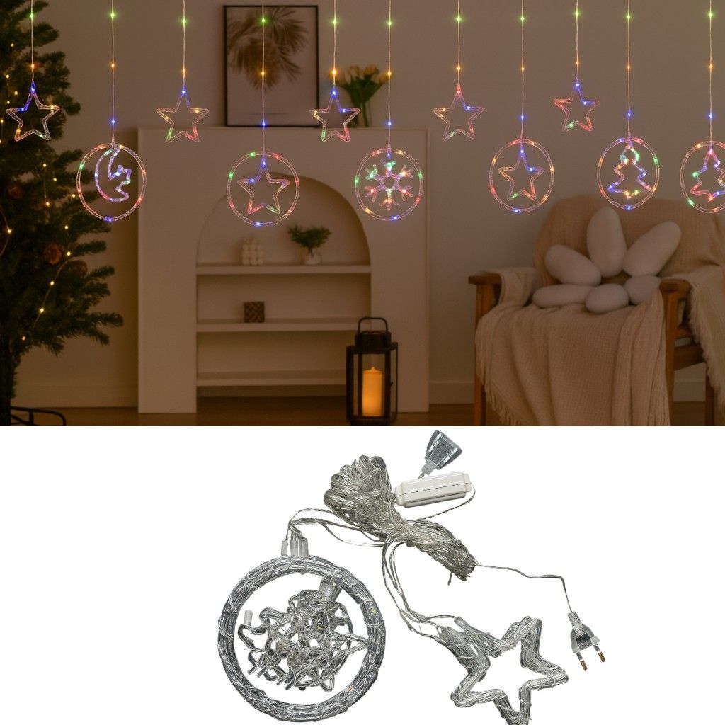 Instalație de Crăciun 10m Model Perdea, Lumini LED Multicolore, Fir Transparent, cu Mufa Conectabila prin Serie, pentru Interior și Exterior Engros