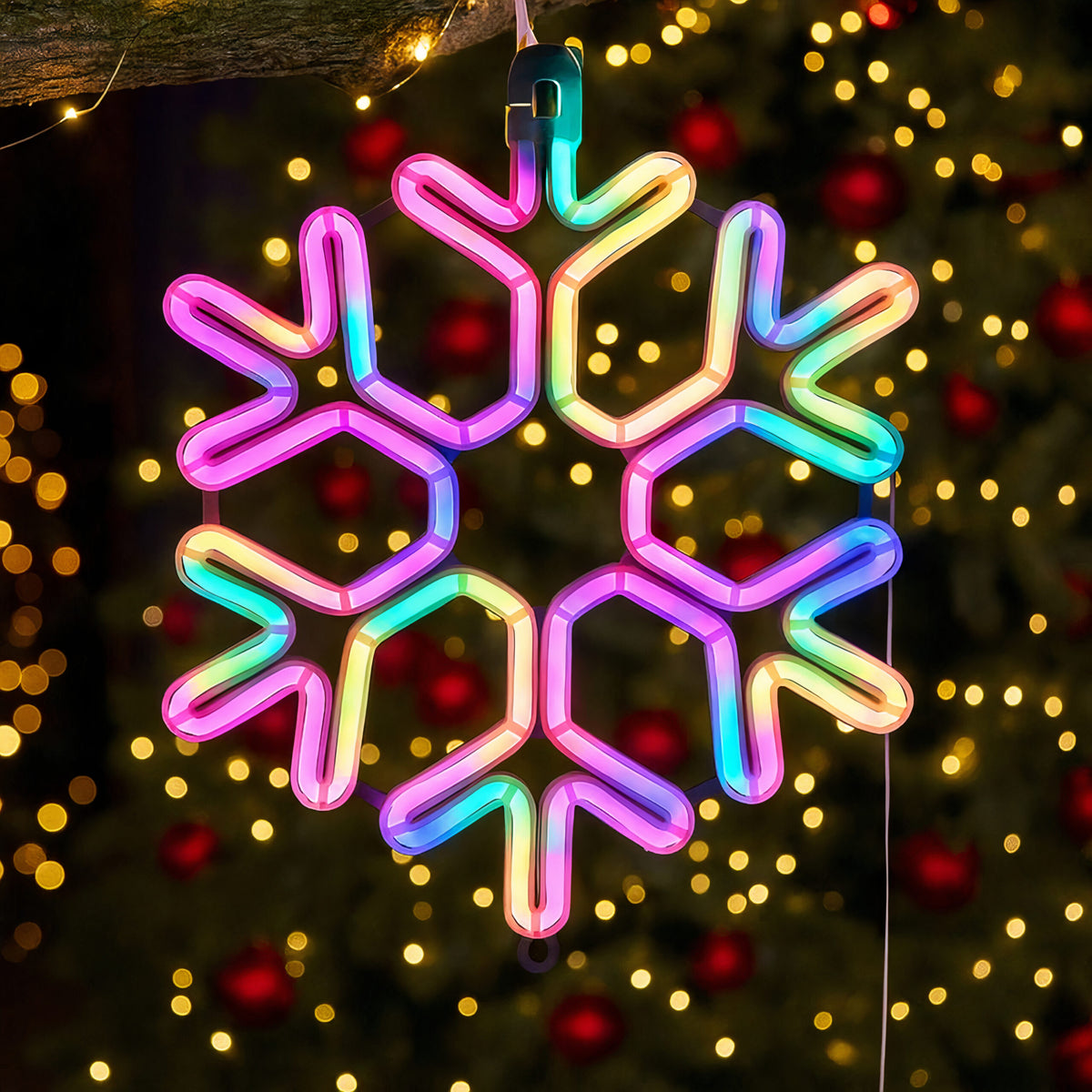 Decoratiune Crăciun 40x33cm Model Fulg, cu Lumină LED Multicolora, 8 Jocuri de Lumini din Silicon Ornament Suspendat Transparent Engros