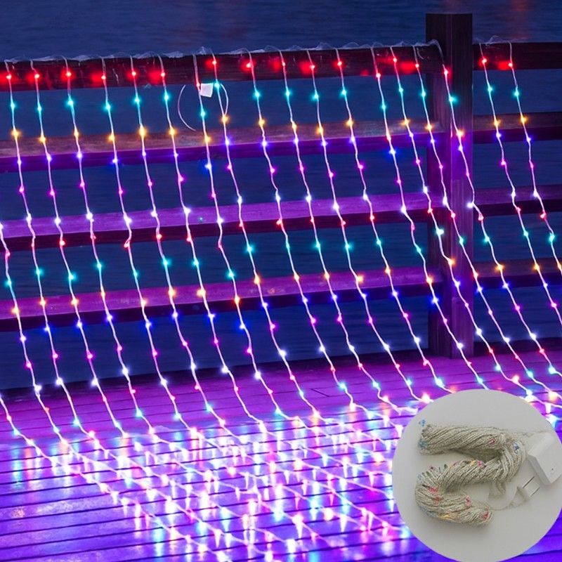 Instalație de Crăciun 4x3m Model Perdea cu 378 LED-uri Multicolore, Fir Transparent Interconectabila pentru Interior și Exterior Engros
