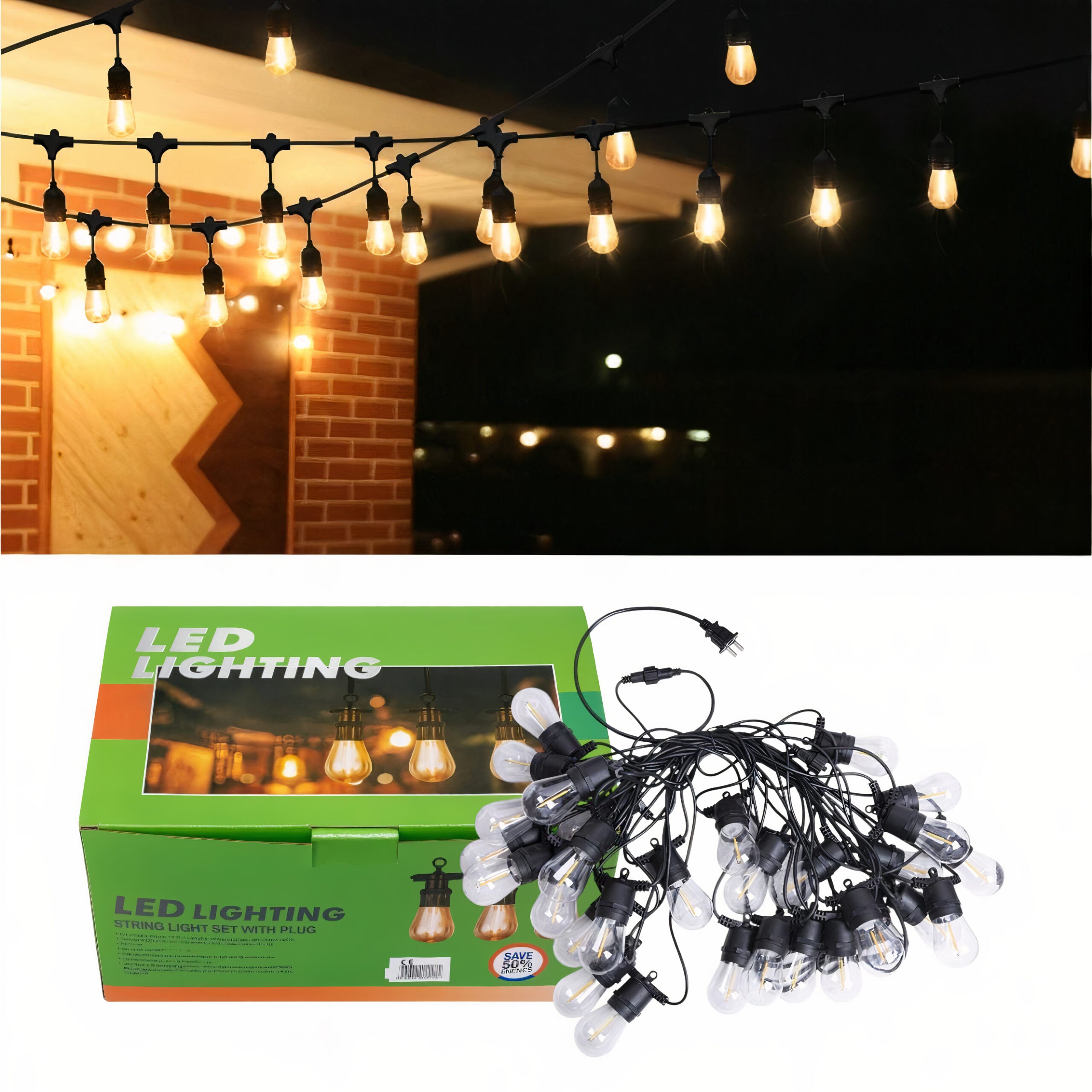 Ghirlanda Luminoasa LED 20m cu 40 Becuri, Lumină Caldă Conectabila prin Serie Engros