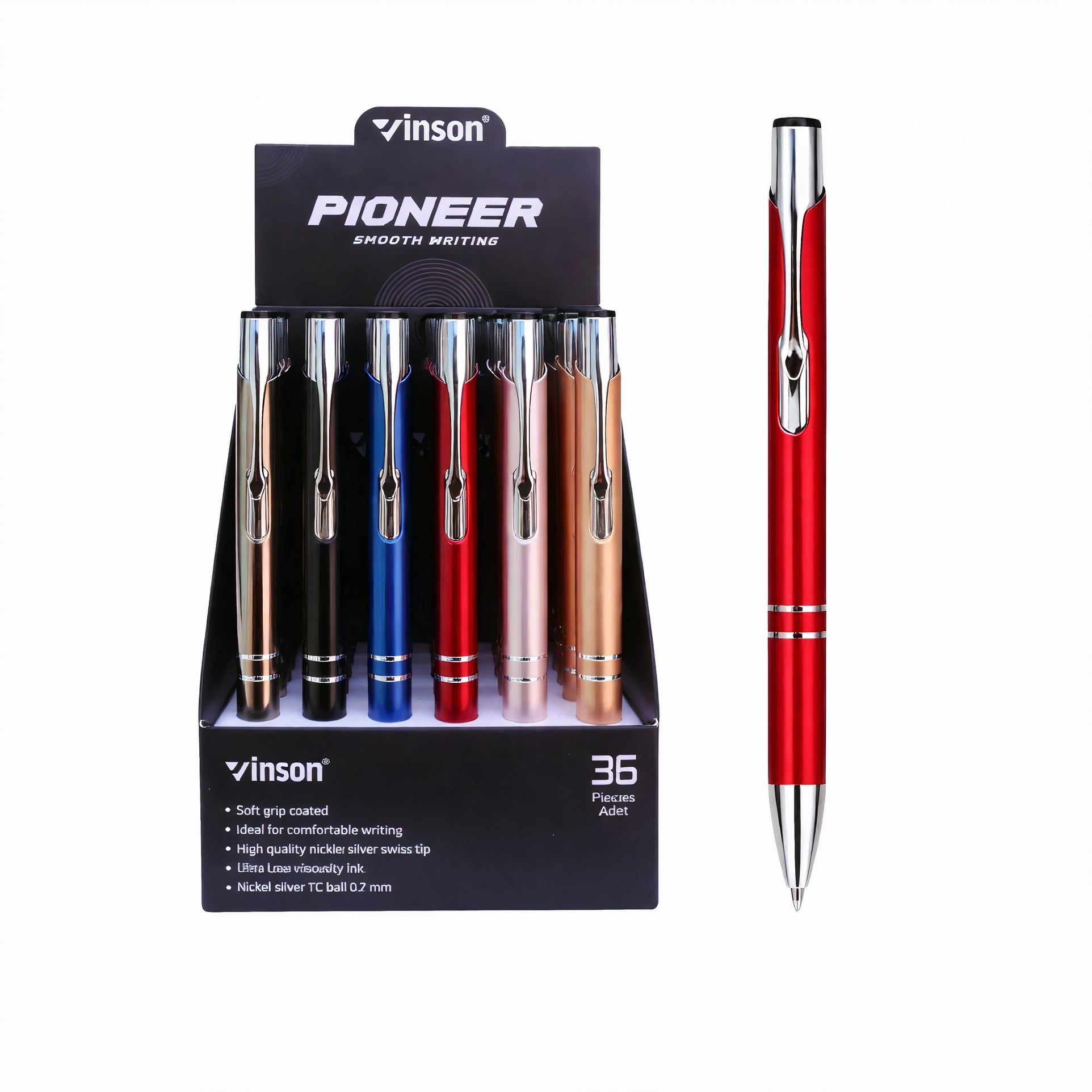 Pixuri Metalice Vinson 36/set, cu Mecanism Click Diferite Culori Engros