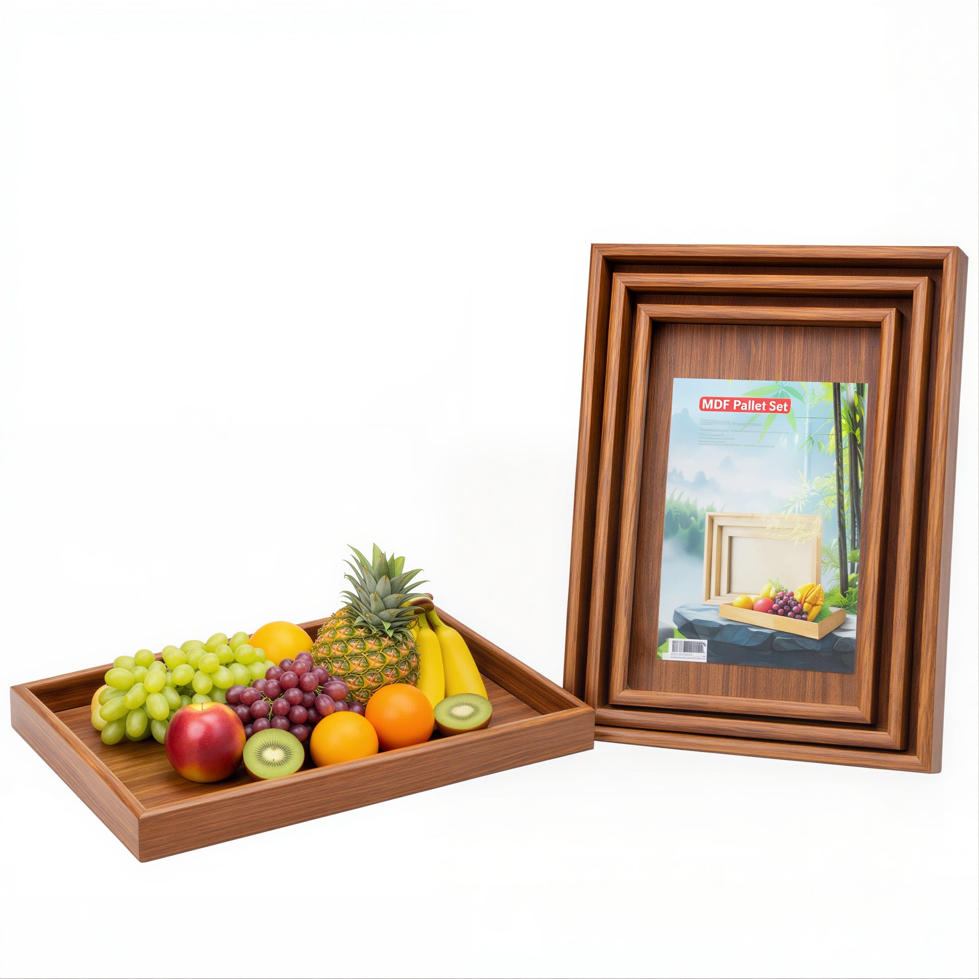 Tăvi Decorative 3/set din Lemn Culoare Maro, 40x30x3.5cm Dreptunghiulare Engros