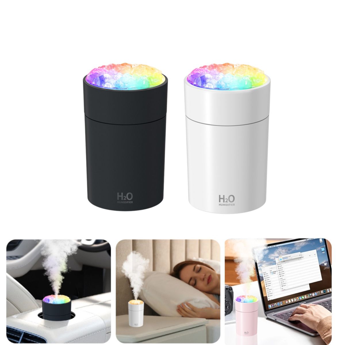 Umidificator de Aer 10.5x5.5cm cu Lumină LED Multicolor, Design Compact Alimentare USB Diferite Culori Engros
